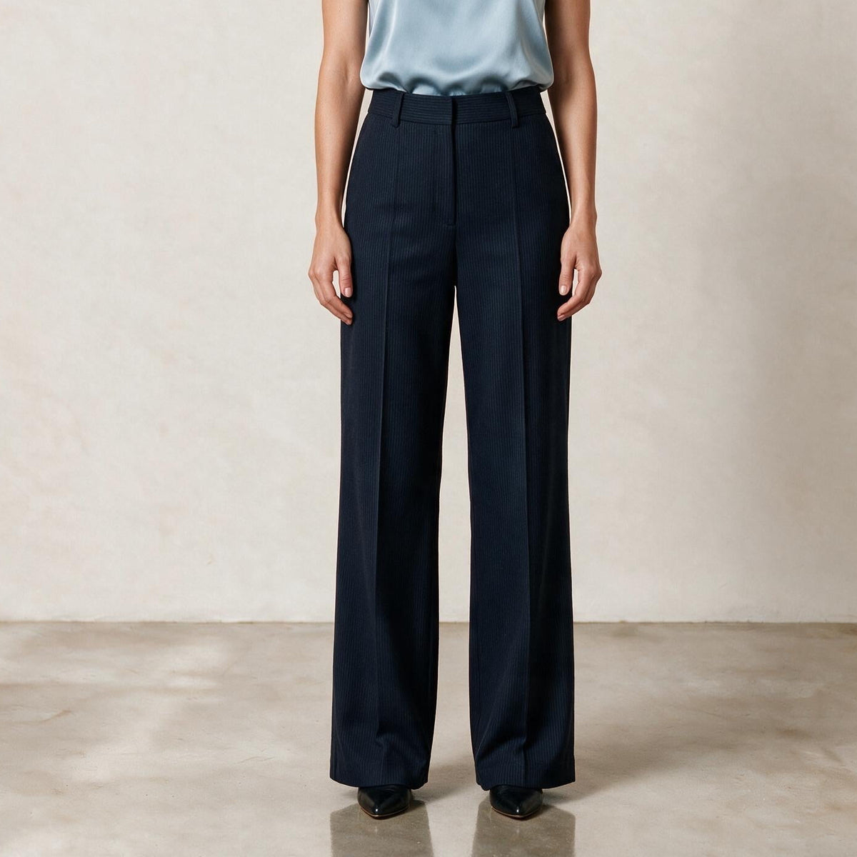 Navy Chalk Stripe Trousers