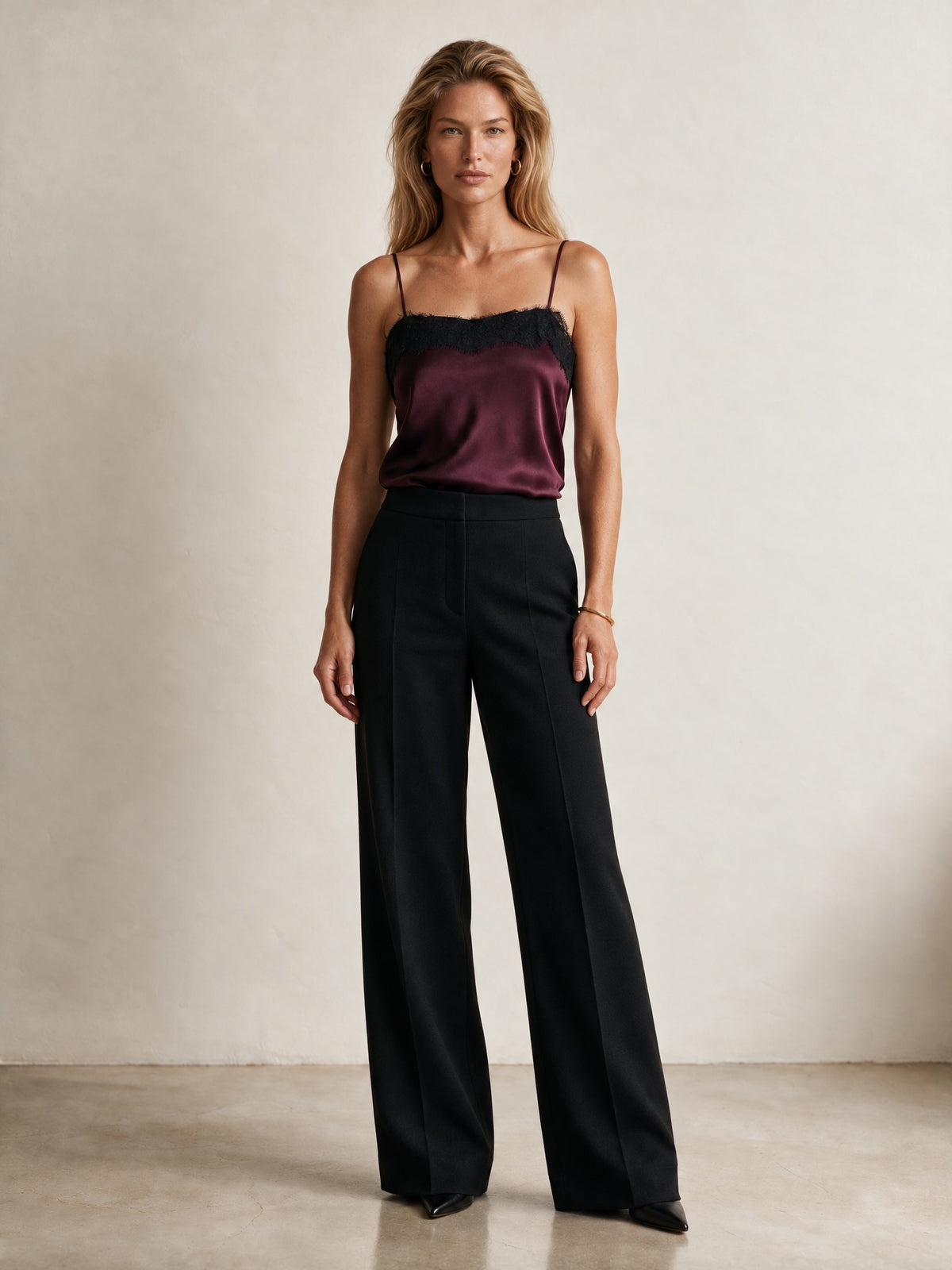 Fig silk lace camisole full length