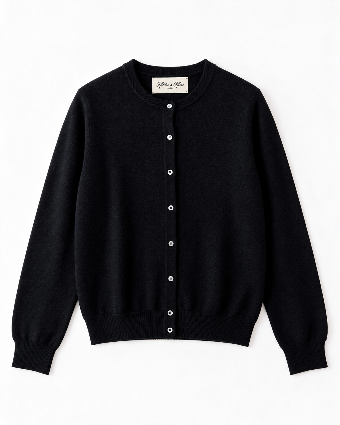 Black 100% cashmere cardigan detail