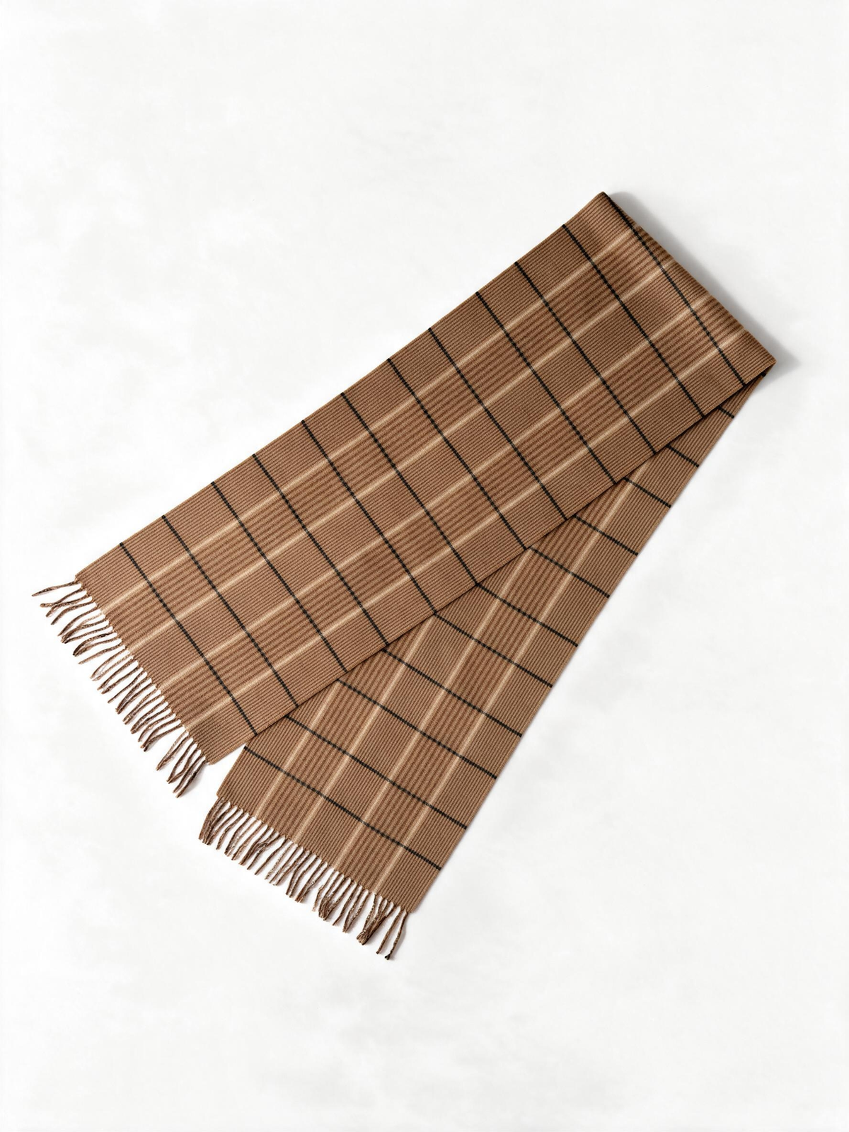 Camel check Escorial wool scarf product shot