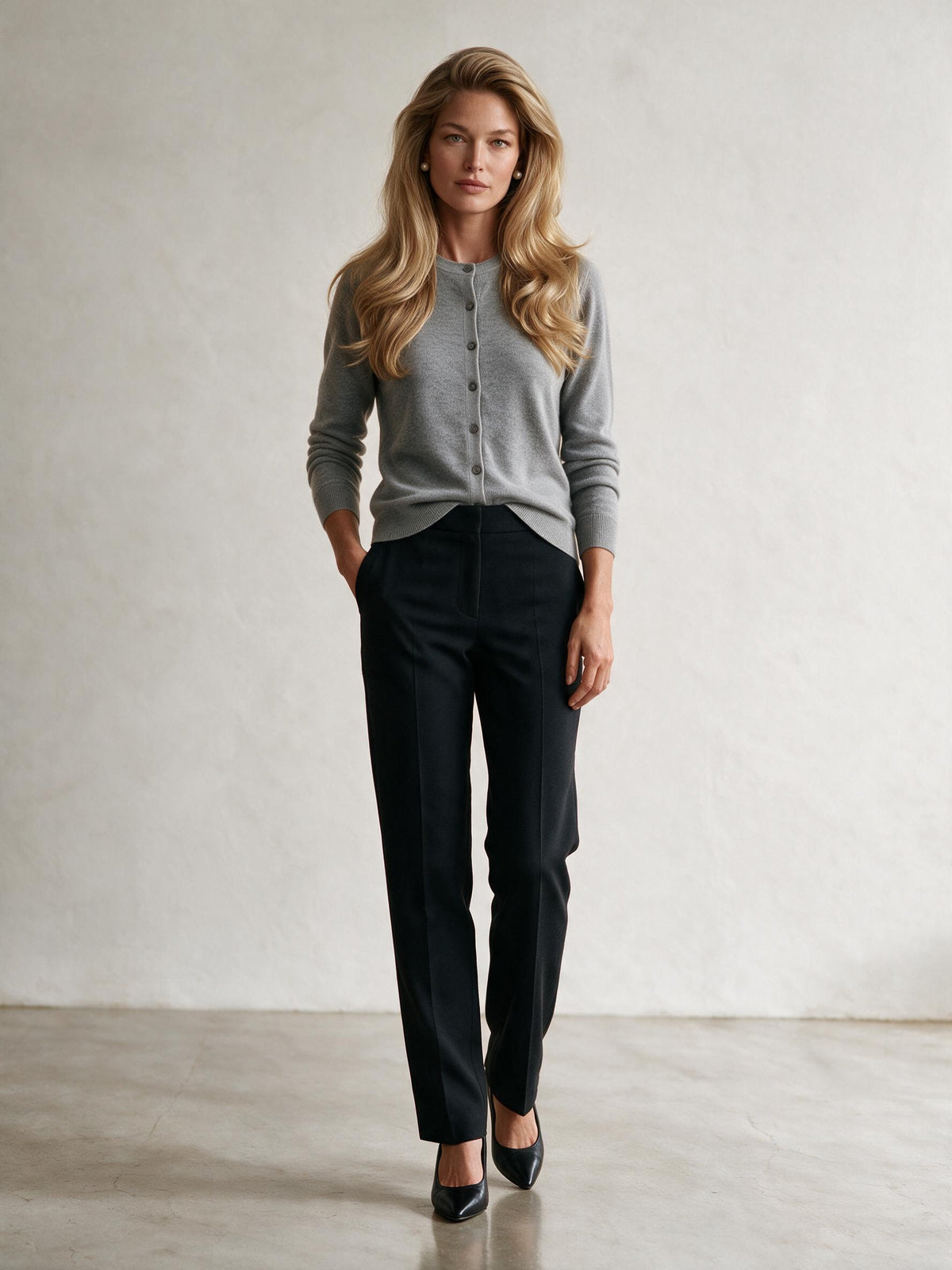 Grey cashmere cardigan full length