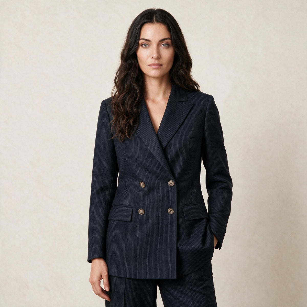 holden and hunt - navy chalk stripe jacket - front
