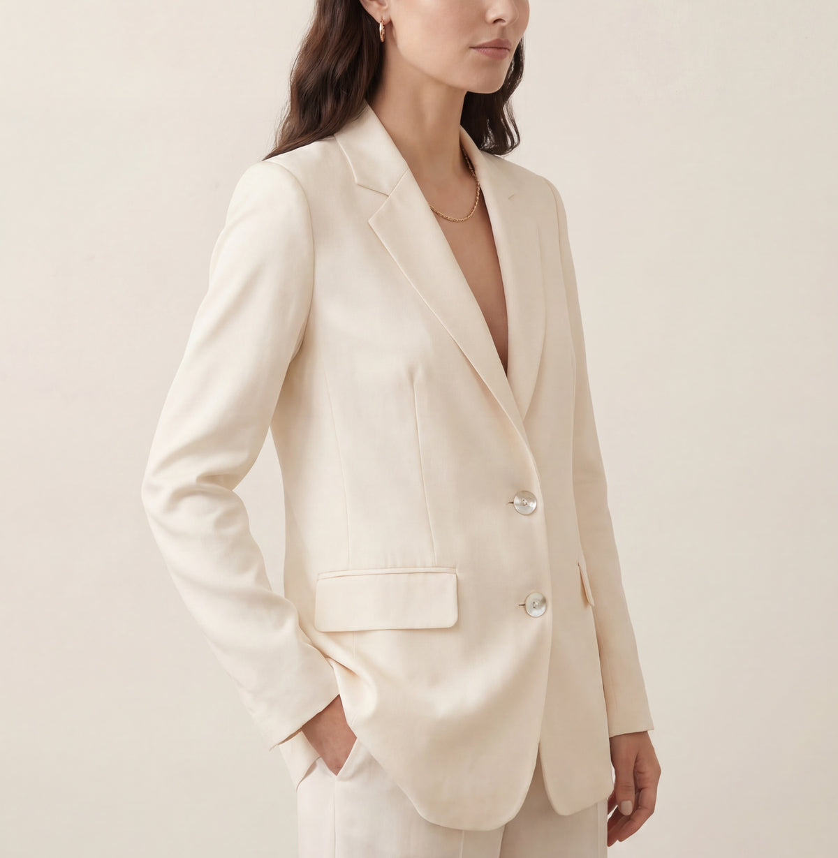 Holden and Hunt - Ivory Sandwashed Silk Jacket - Detail
