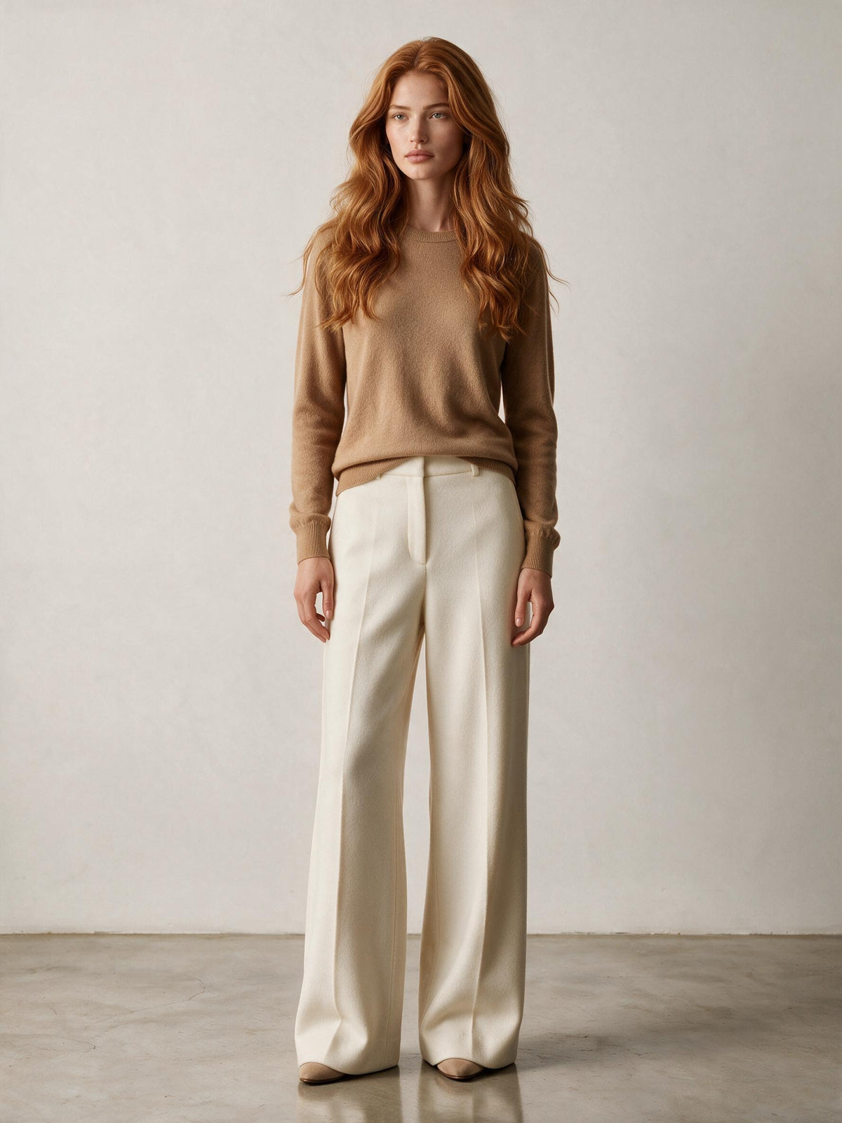 Women's camel cashmere crew neck jumper by Holden & Hunt