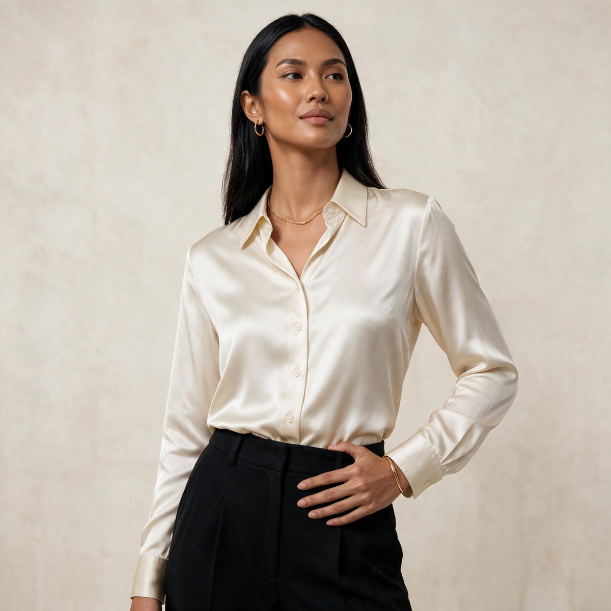 Holden and Hunt - Cream Silk Shirt - Fron