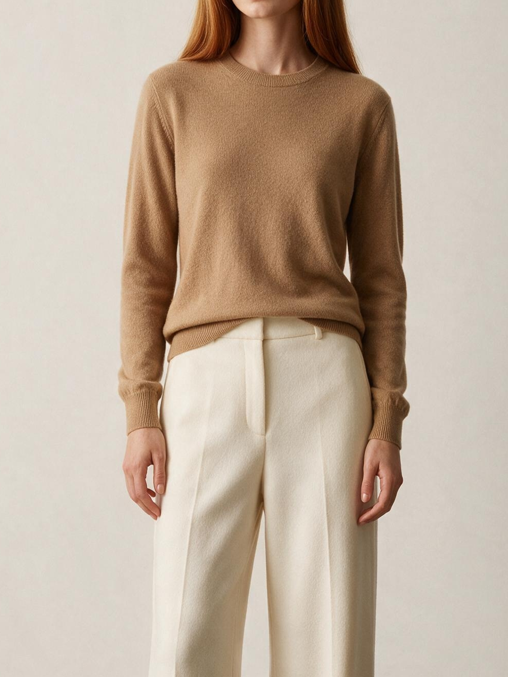 Camel cashmere jumper detail