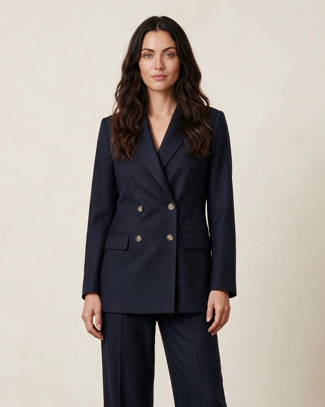 Holden and Hunt- navy chalk stripe jacket and trousers - front