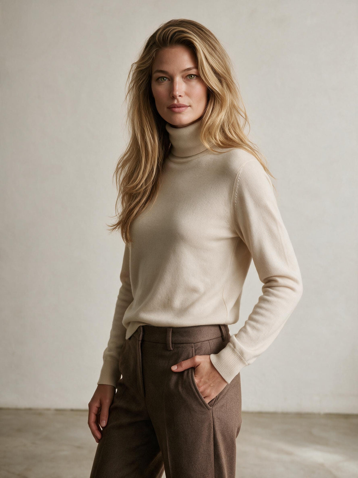 Women's cream cashmere roll neck jumper by Holden & Hunt