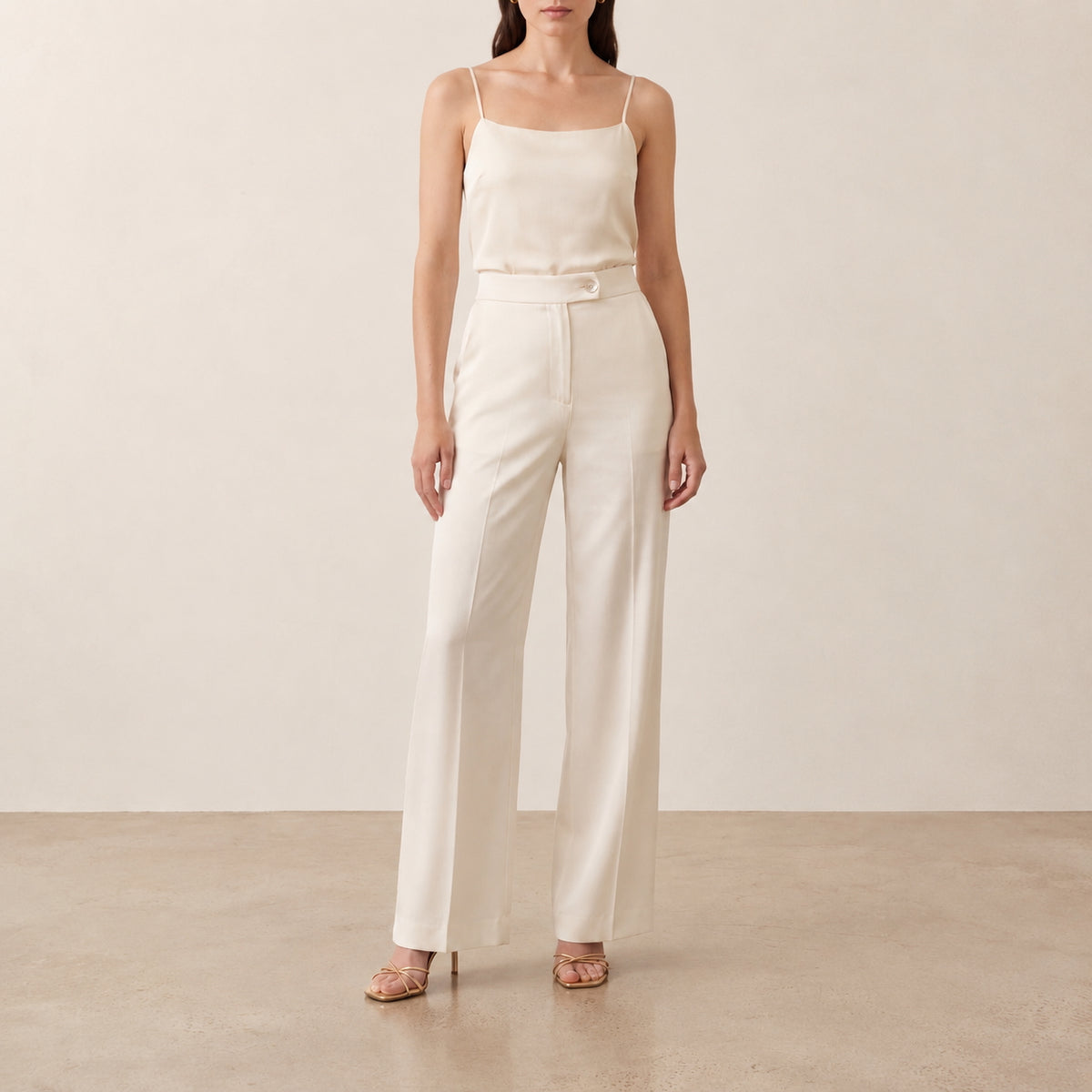 Holden and Hunt - Ivory Sandwashed Silk Trousers - Front