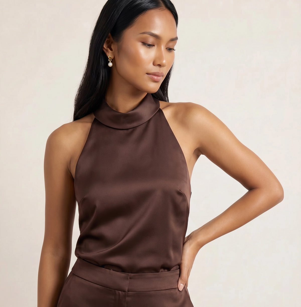 Holden and Hunt - chocolate halterneck - front