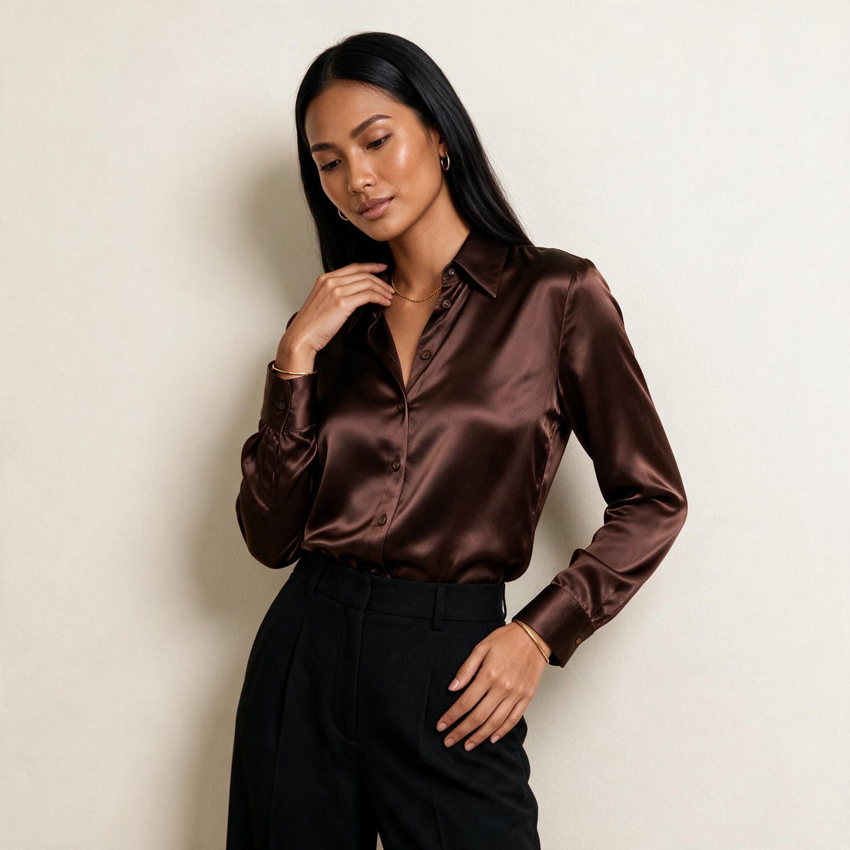 Holden and Hunt - Chocolate Silk Shirt - front